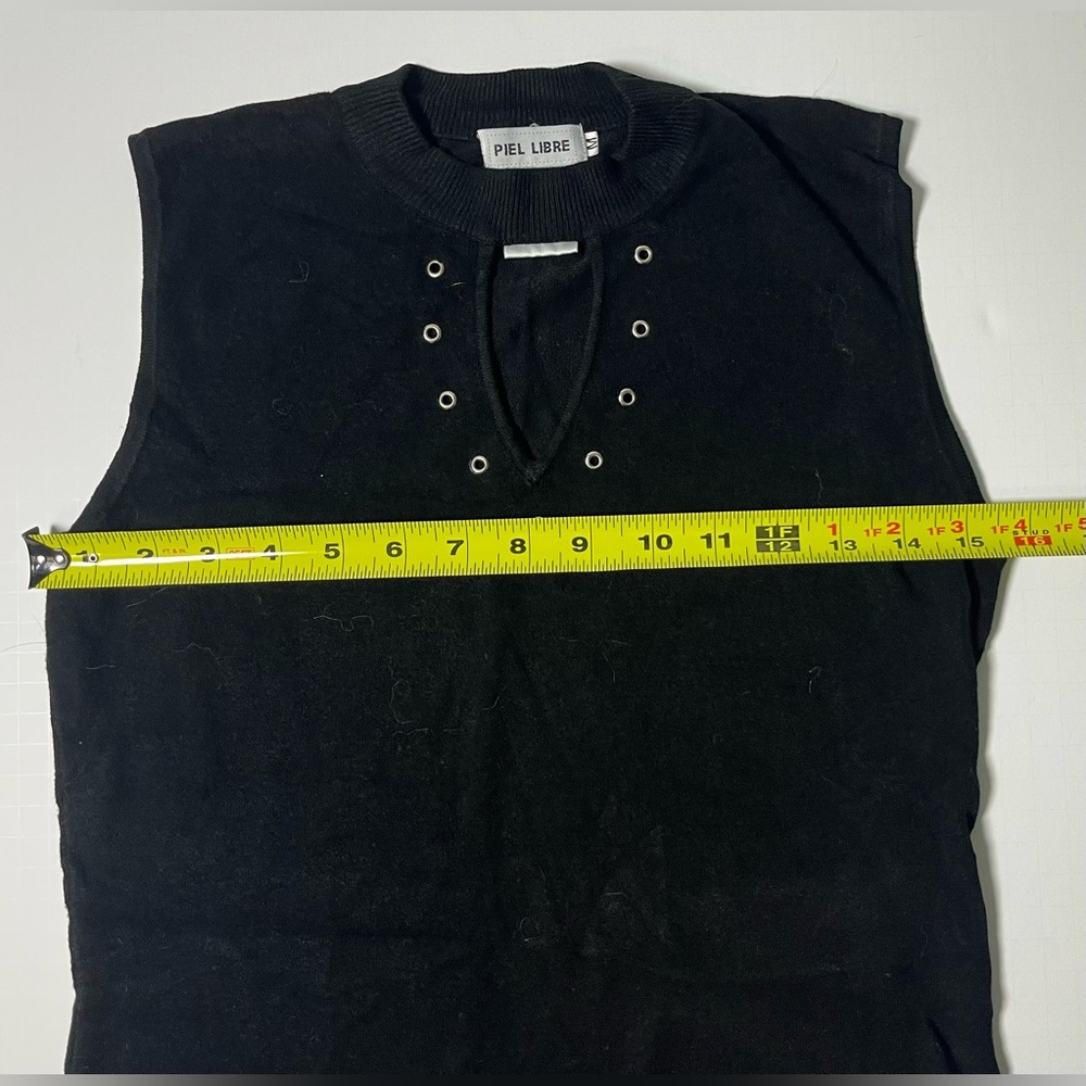 VTG Piel Libre Black Eyelet Lace-Up Sleeveless Top ✦ Grunge Y2K Indie Small - Picture 2 of 5